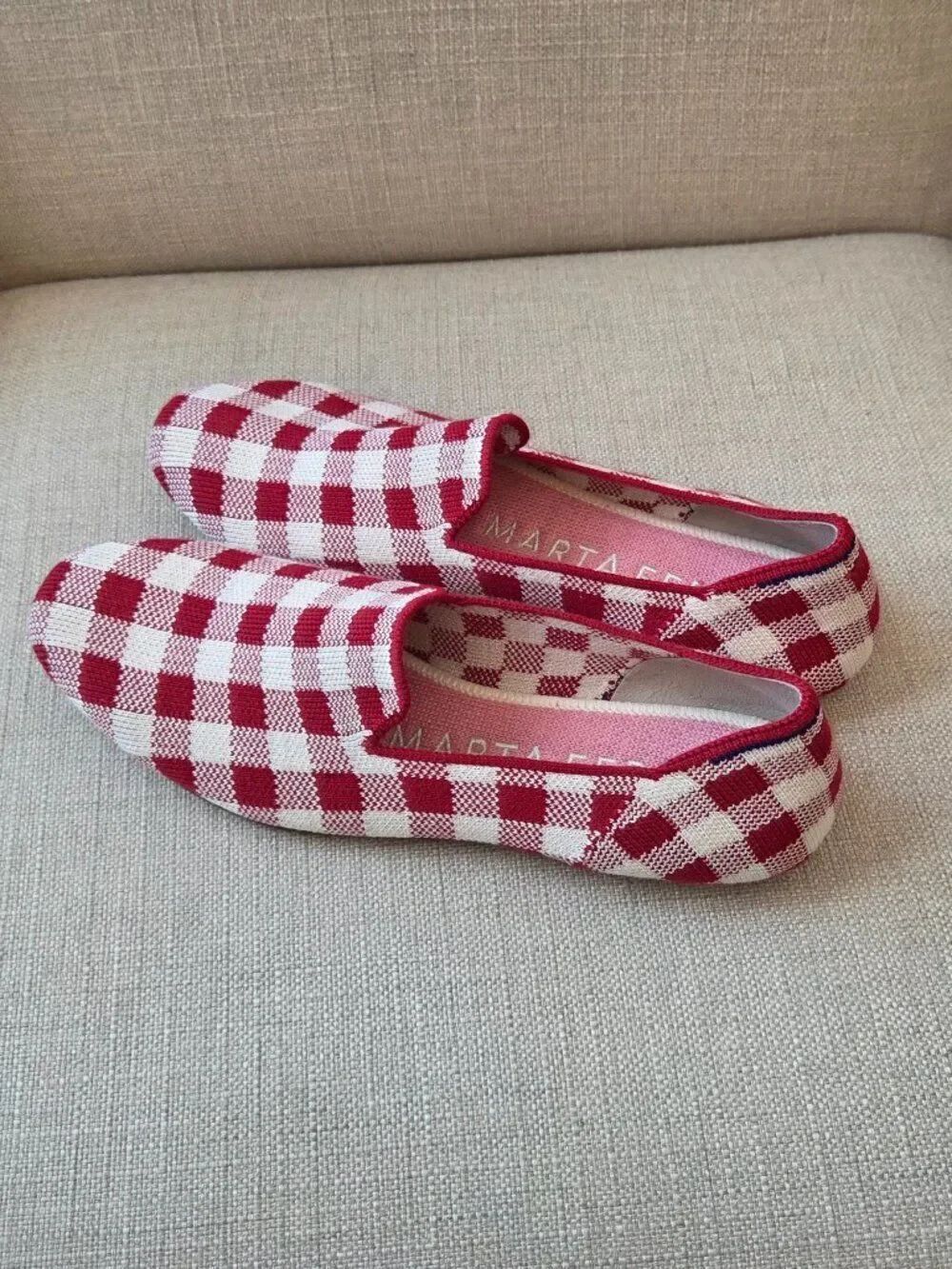 Rothys x Marta Ferri Scarlett Check Loafers Size 7 Red White Gingham Plaid Shoe - Picture 4 of 12